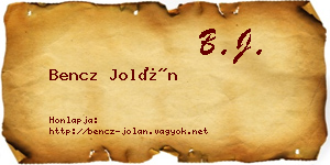 Bencz Jolán névjegykártya